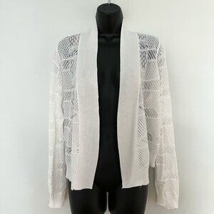 Cyrus Lightweight White Lace Knit Long Sleeve Cardigan, Size XL